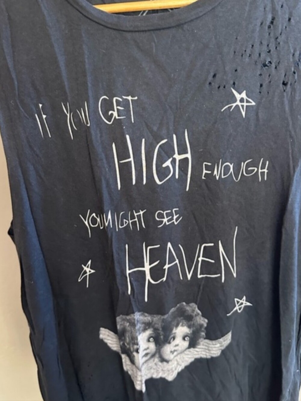 Vintage Lip Service "If You Get High Enough..." Black Muscle T-shirt, Size Small